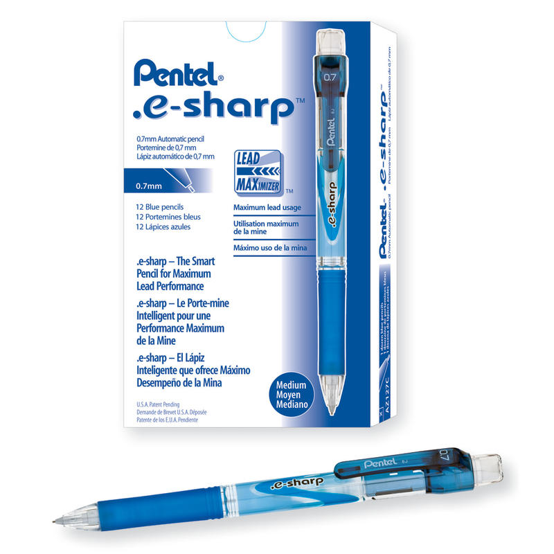 Pentel e-Sharp Mechanical Pencil, 0.7mm, #2 Lead, 72% Recycled, Blue Barrel, Pack Of 12 MPN:AZ127C