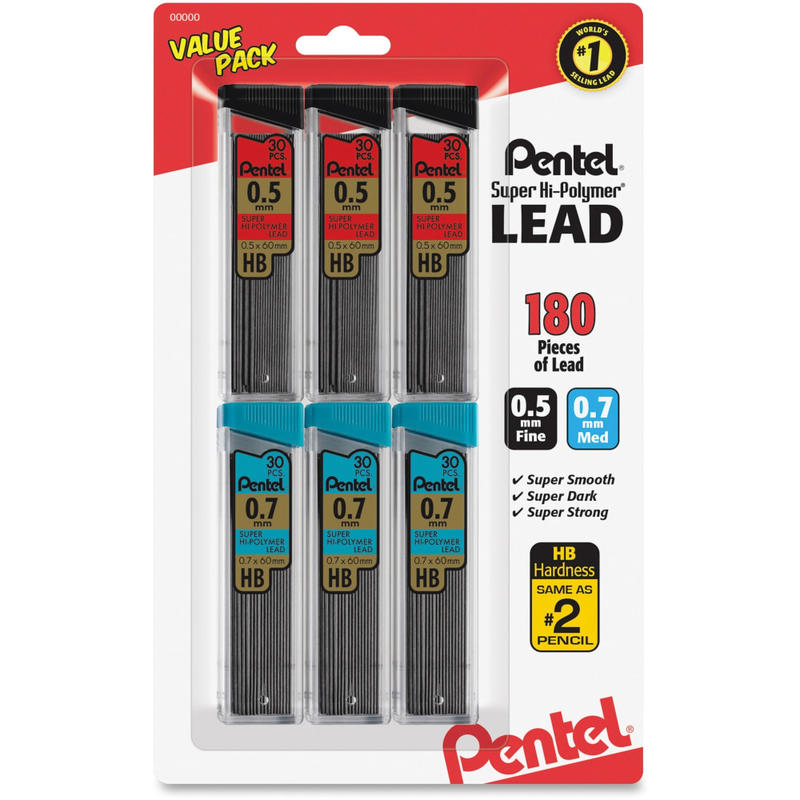 Pentel Super Hi-Polymer Lead Refills Value Pack, 3 Packs of 0.5 mm, 3 Packs of 0.7 mm Point, 30 Leads per Pack - 180 Total Quantity MPN:C257BPHB6
