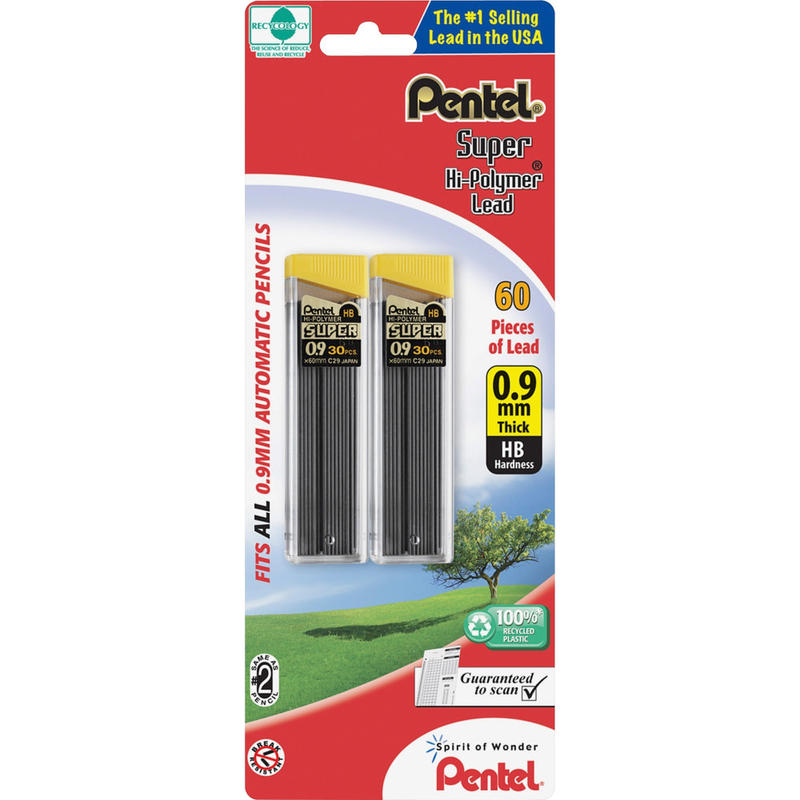 Pentel Super Hi-Polymer Lead Refills, Bold Point, 0.9 mm, HB Hardness, Pack Of 60 MPN:C29BPHB2