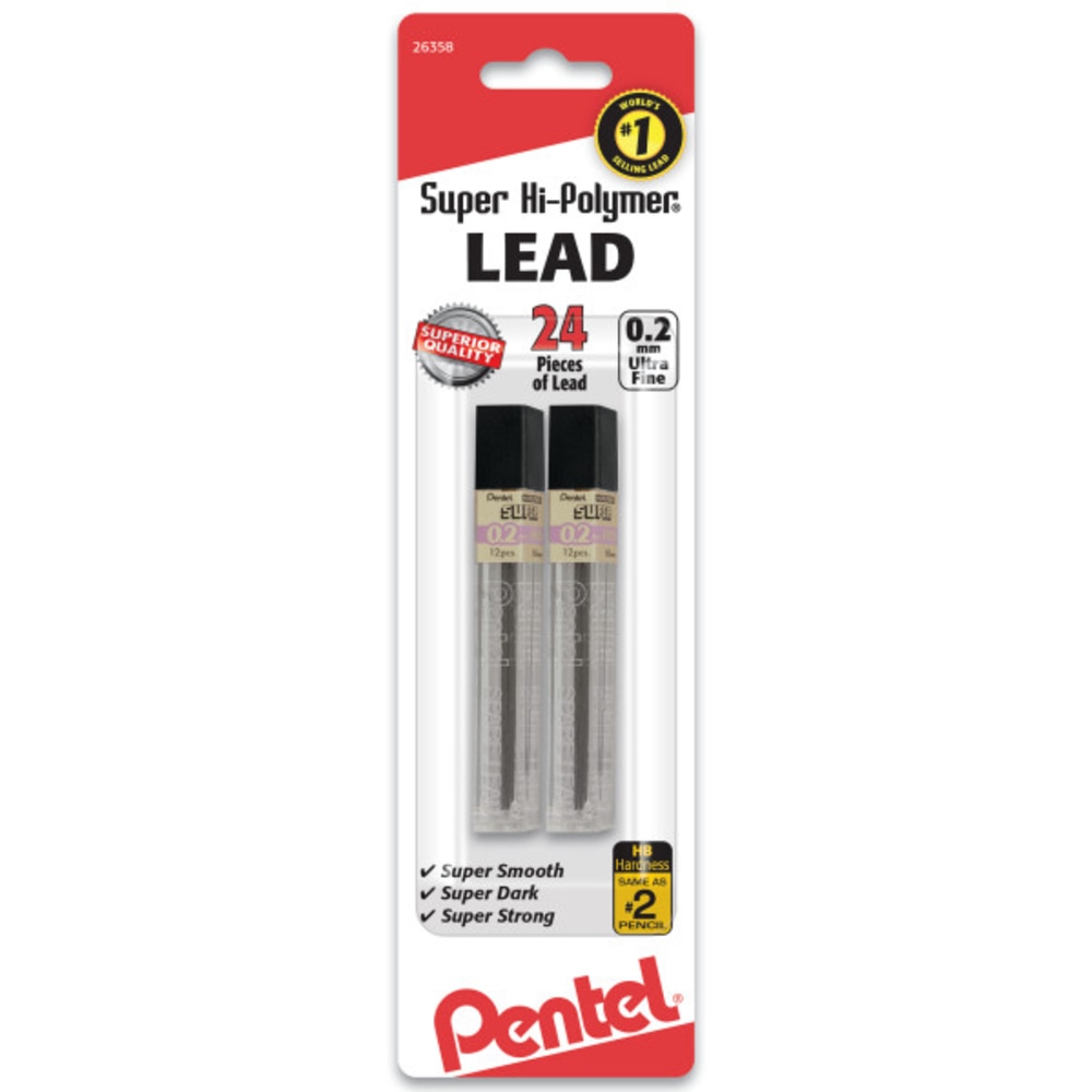 Pentel Super Hi-Polymer Leads, 0.2 mm, HB, 24 Leads Per Tube MPN:C502BP2HB