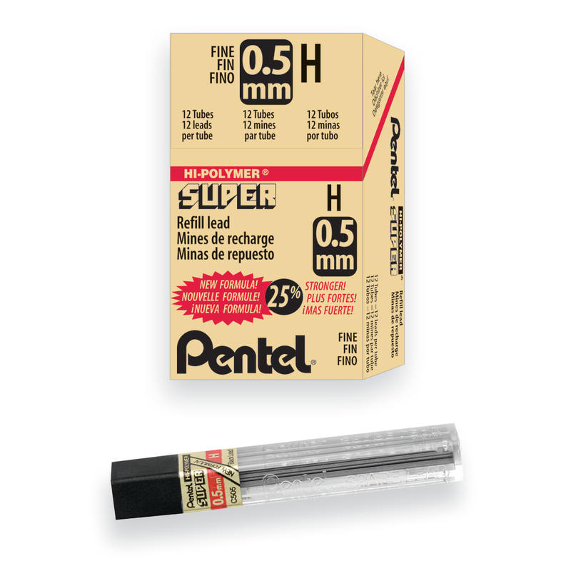Pentel Super Hi-Polymer Leads, 0.5 mm, H, Medium, 12 Leads Per Tube MPN:C505H