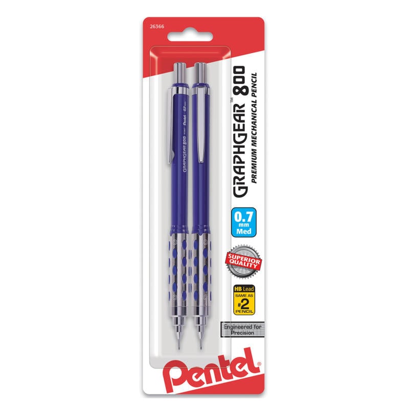 Pentel Graph Gear 800 Mechanical Drafting Pencils, 0.7 mm, Blue Barrel, Pack Of 2 MPN:PG807BP2