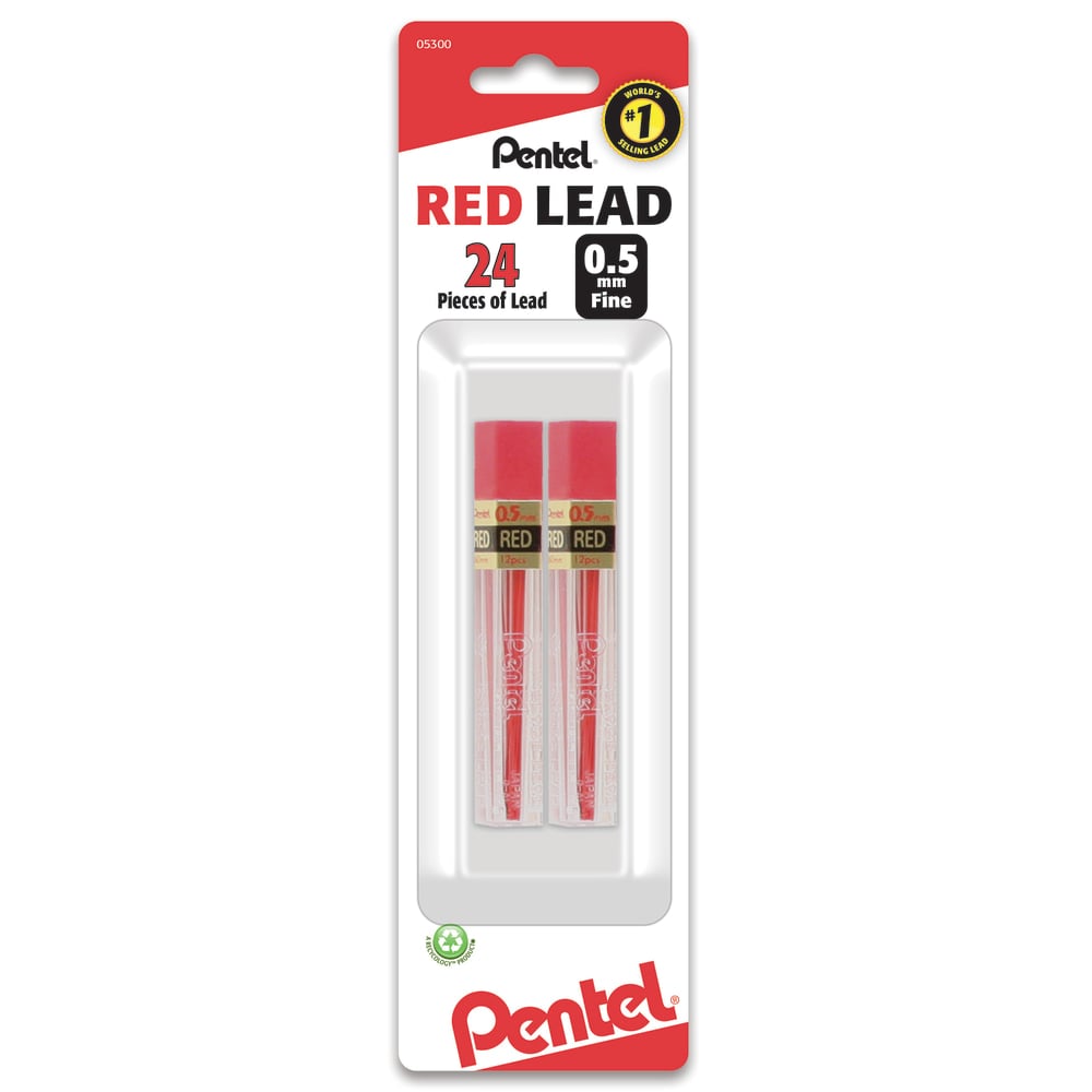 Pentel Red Lead Refills, 0.5 mm, #2.5 Medium Soft Lead, Pack Of 2 Tubes MPN:PPR5BP2-K6