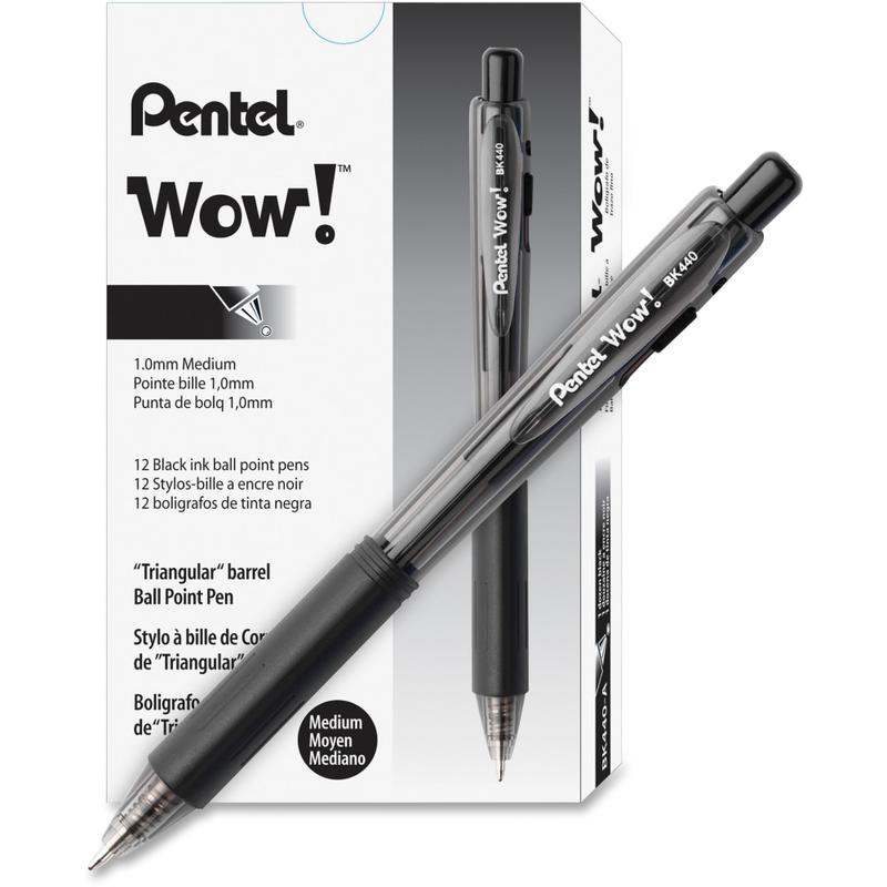 Pentel WOW! Retractable Ballpoint Pens, Pack Of 36, Medium Point, Transparent Barrel, Black Ink MPN:PENBK440ASWUS