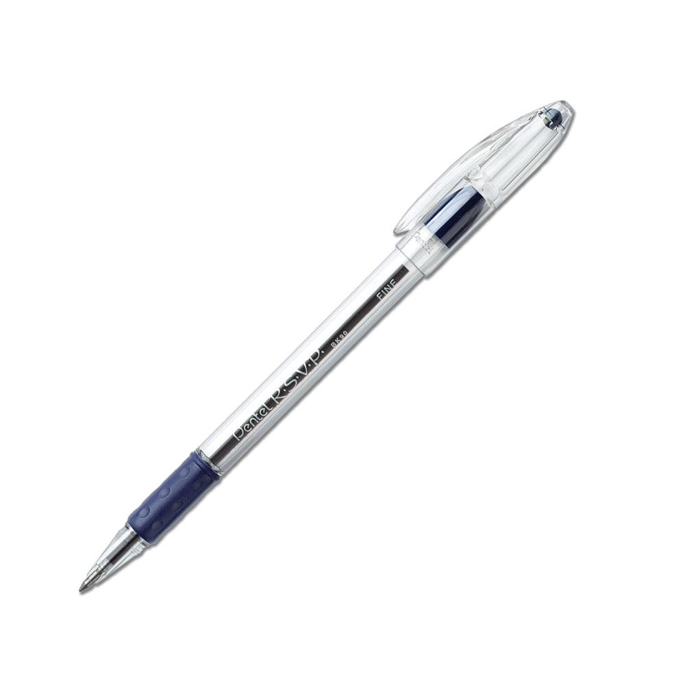 Pentel R.S.V.P. Ballpoint Pens, Fine Point, 0.7 mm, Clear Barrel, Blue Ink, Pack of12 MPN:BK90-C