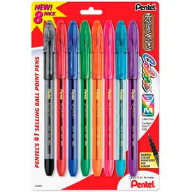 Pentel® RSVP Ballpoint Stick Pen Medium Clear Barrel Assorted Ink BK91CRBP8M
