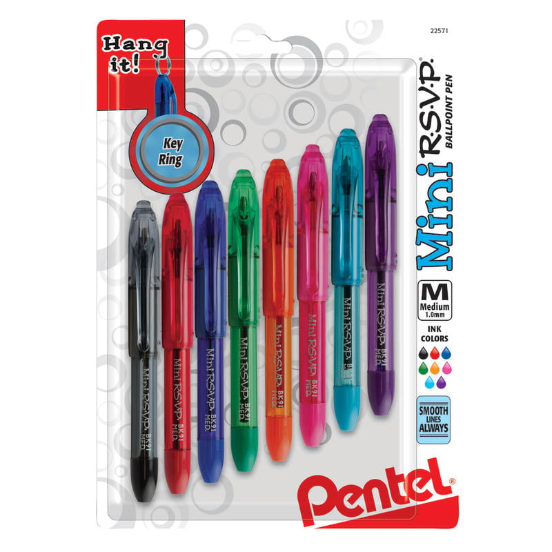 Pentel R.S.V.P. Mini Ballpoint Pens, Medium Point, 1.0 mm, Assorted Colors, Pack Of 8 MPN:BK91MNBP8M