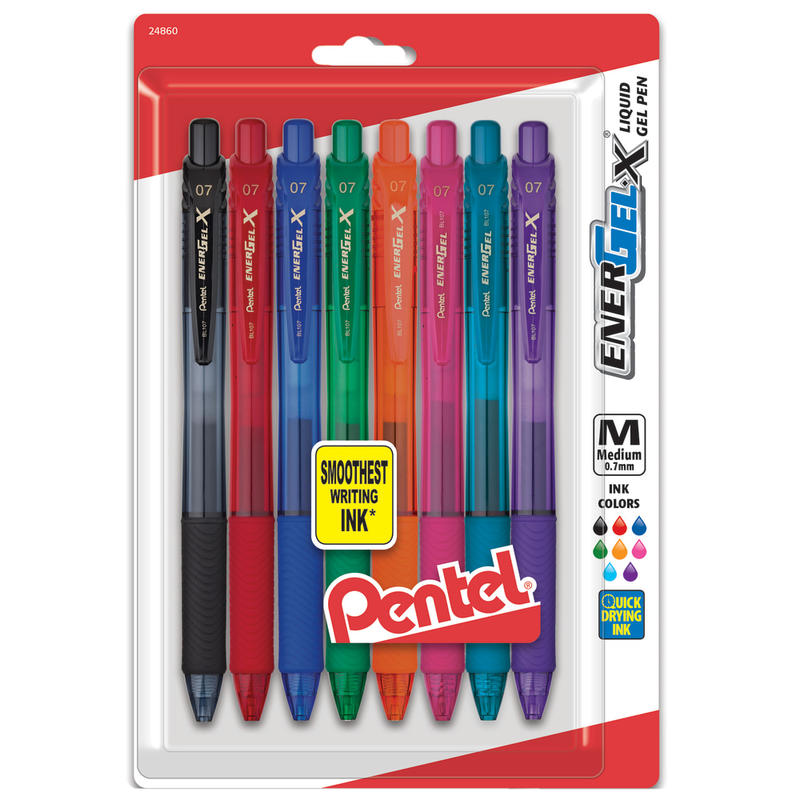 Pentel EnerGel-X RollerGel Pens, Medium Point, 0.7 mm, 84% Recycled, Assorted Barrels, Assorted Ink Colors, Pack Of 8 Pens MPN:BL107CRBP8M