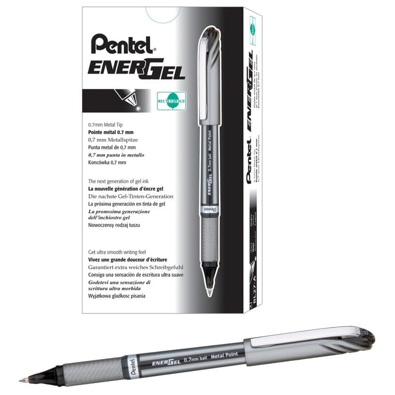 Pentel EnerGel NV Liquid Gel Pens, Medium Point, 0.7 mm, Black Ink, Pack Of 12 Pens MPN:BL27-A