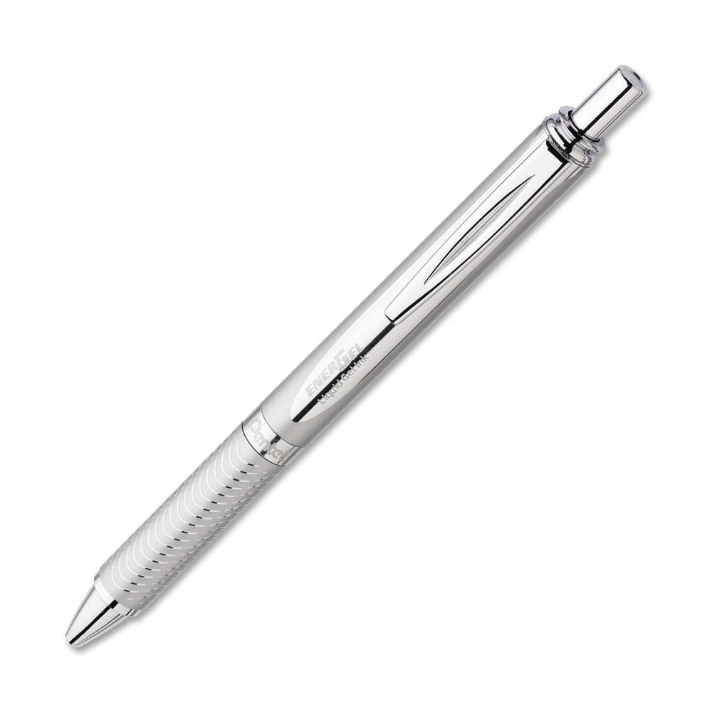 Pentel EnerGel Alloy Retractable Gel Pens, Medium Point, 0.7 mm, Metallic Silver Barrel, Black Ink MPN:BL407-A