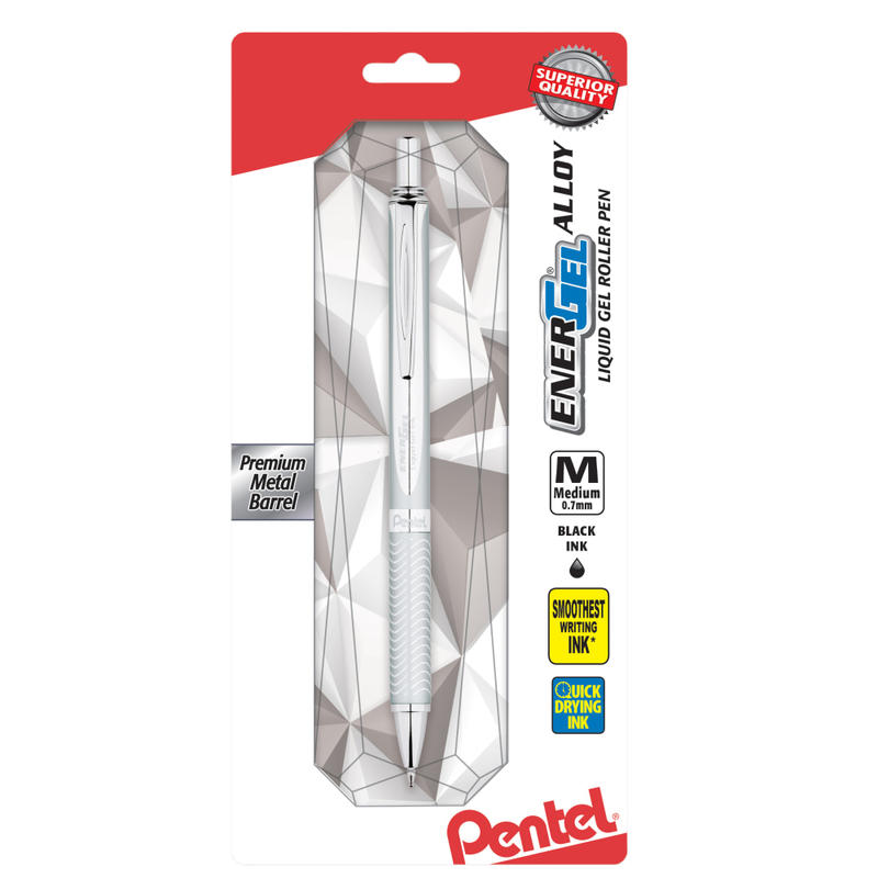 Pentel EnerGel Alloy RT Retractable Gel Ink Pen, Medium Point, Metallic Silver Barrel, Black Ink MPN:BL407BP