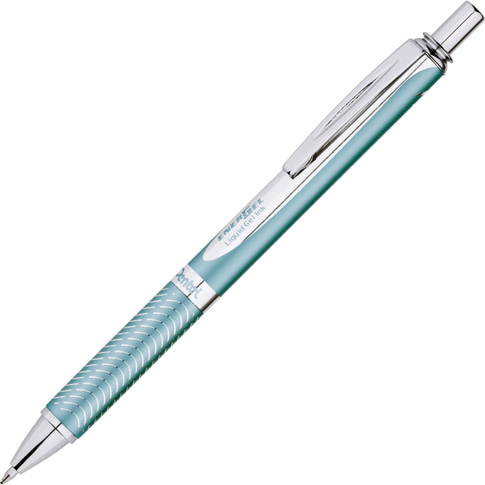 Pentel EnerGel Alloy Retractable Gel Pen, Medium Point, 0.7 mm, Aquamarine Aluminum Barrel, Black Ink MPN:BL407LSA