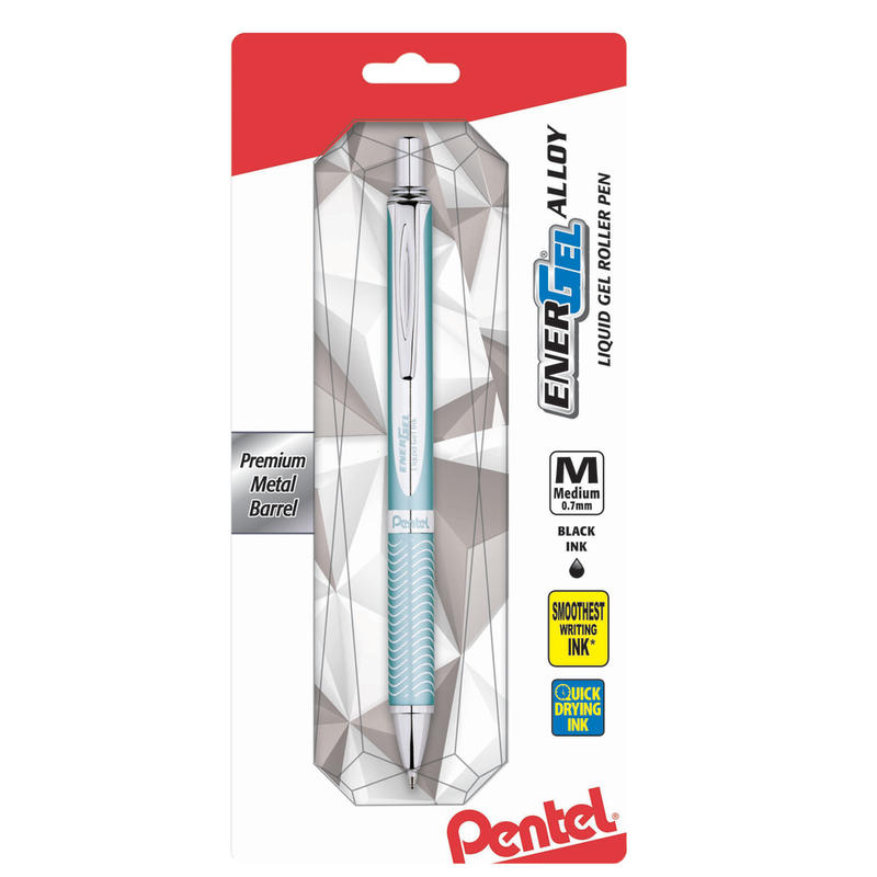 Pentel EnerGel Alloy RT Gel Pen, Medium Point, 0.7 mm, Turquoise Barrel, Black Ink MPN:BL407LSBPA