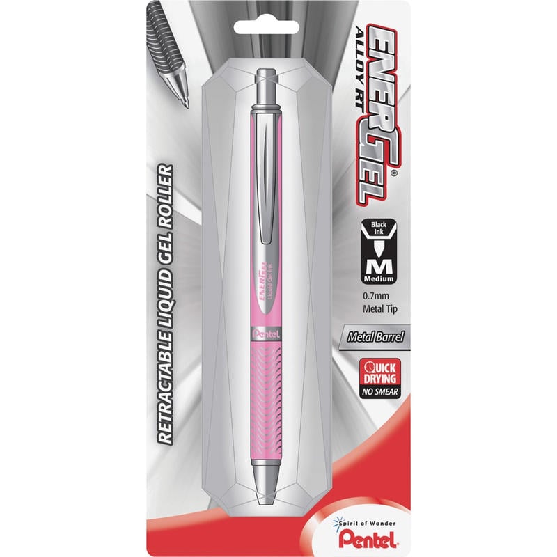 Pentel EnerGel Alloy Retractable Gel Pens, Medium Point, 0.7 mm, Metallic Pink Barrel, Black MPN:BL407PBPA