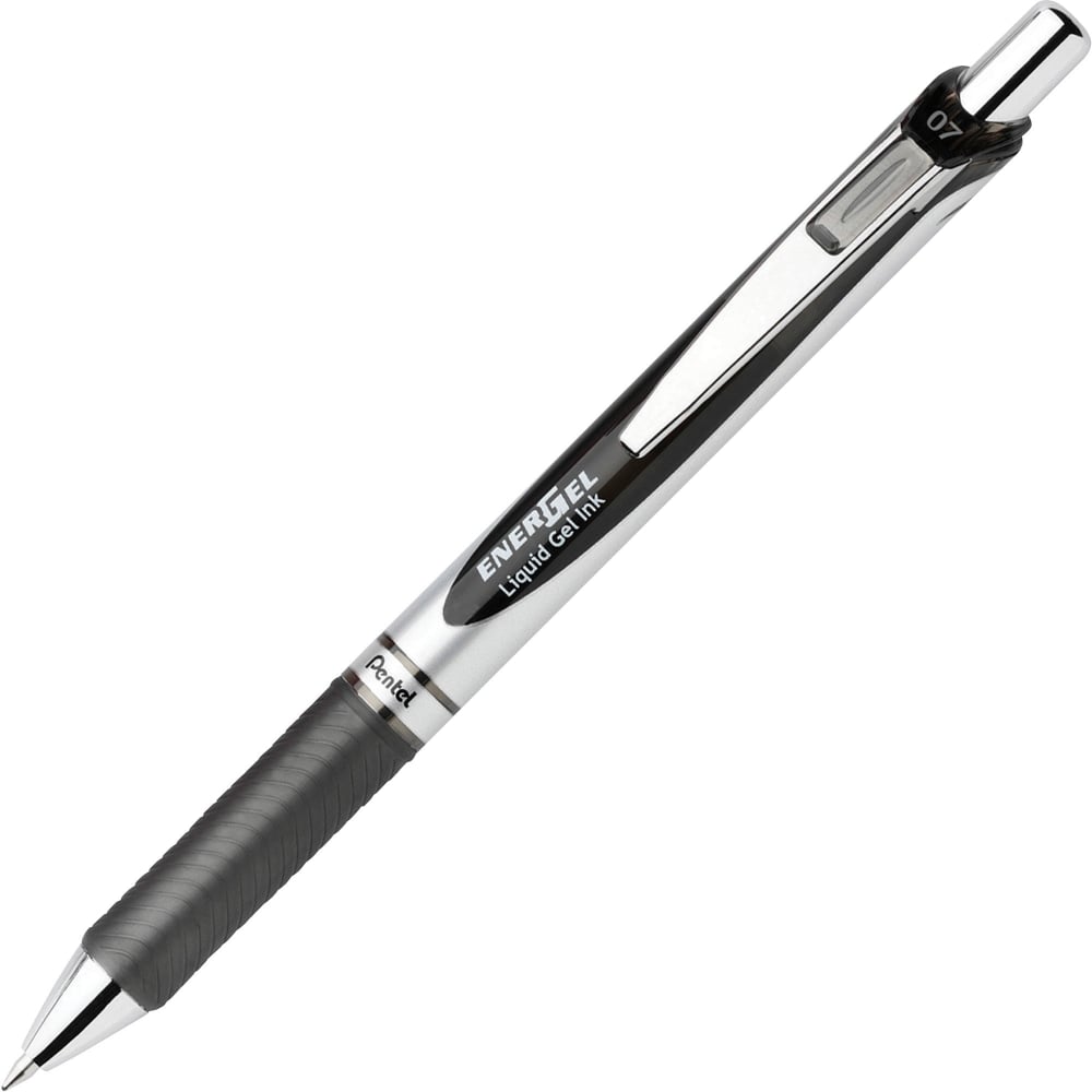 Pentel EnerGel RTX Liquid Gel Pen, Medium Point, 0.7 mm, Silver Barrel, Black Ink MPN:BL77A