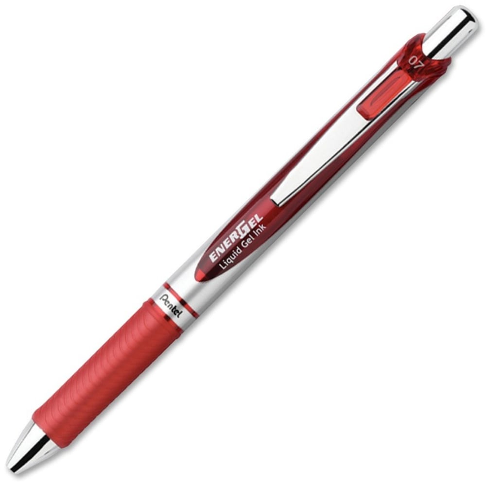Pentel EnerGel RTX Liquid Gel Pen, Medium Point, 0.7 mm, Silver Barrel, Red Ink MPN:BL77B