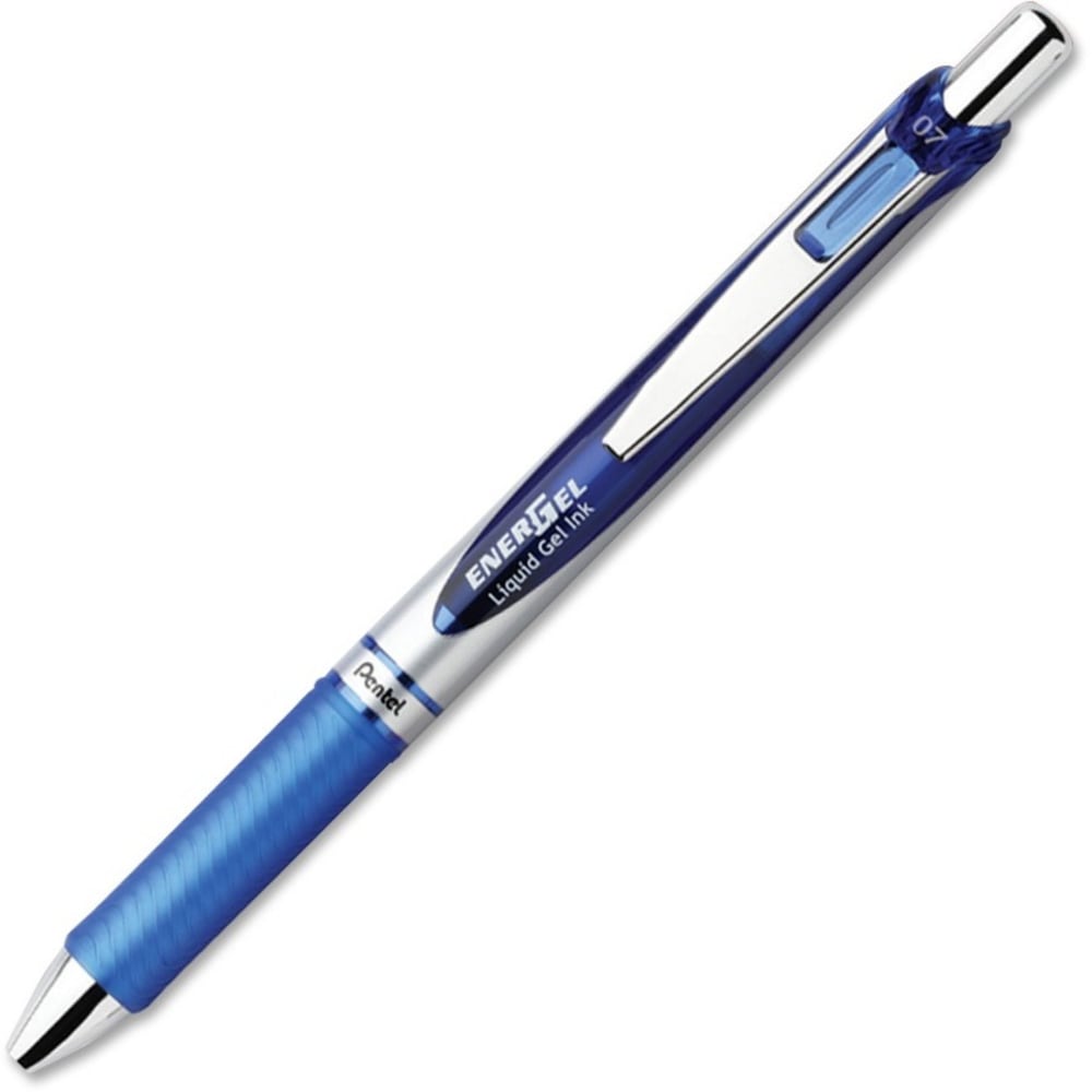 Pentel EnerGel RTX Liquid Gel Pen, Medium Point, 0.7 mm, Silver Barrel, Blue Ink MPN:BL77C