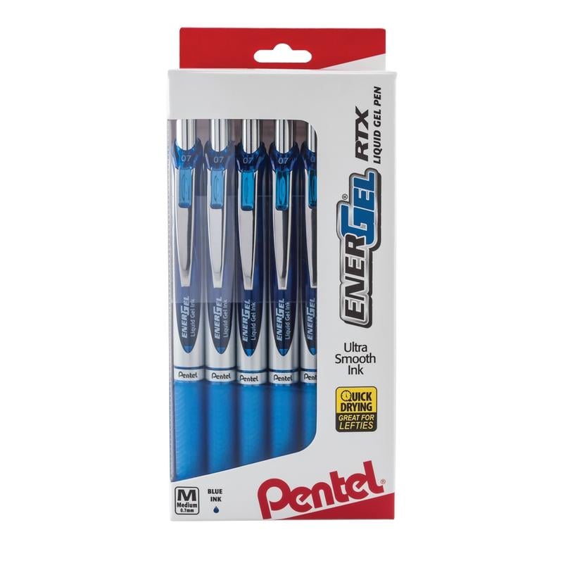 Pentel EnerGel RTX Retractable Liquid Gel Pens, Medium Point, 0.7 mm, 54% Recycled, Blue Barrel, Blue Ink, Pack Of 12 Pens MPN:BL77PC12C