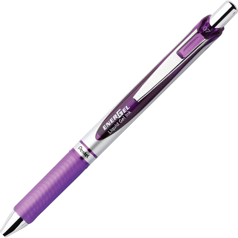 Pentel EnerGel RTX Liquid Gel Pen, Medium Point, 0.7 mm, Silver Barrel, Violet Ink MPN:BL77V