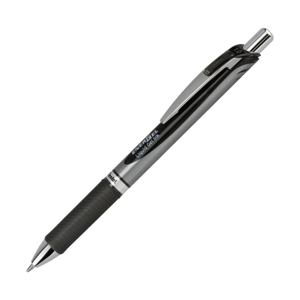 Pentel EnerGel RTX Retractable Liquid Gel Pens, Bold Point, 1.0 mm, Black/Silver Barrel, Black Ink, Pack Of 12 MPN:BL80AUOM