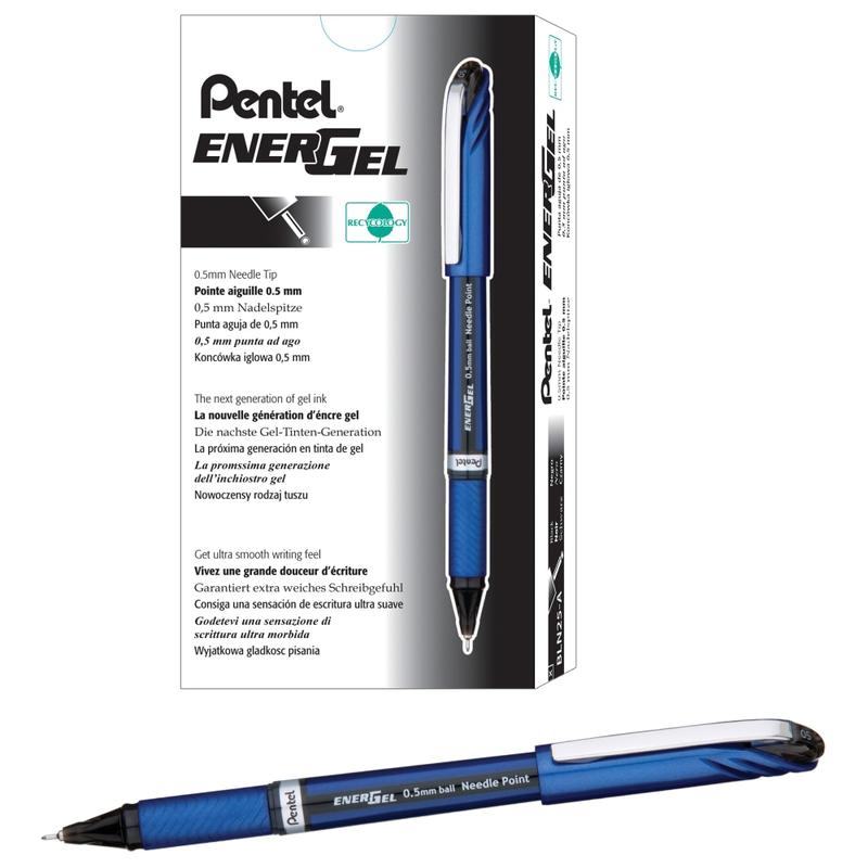 Pentel EnerGel NV Liquid Gel Pens, Fine Point, 0.5 mm, Black Ink, Pack Of 12 Pens MPN:BLN25-A