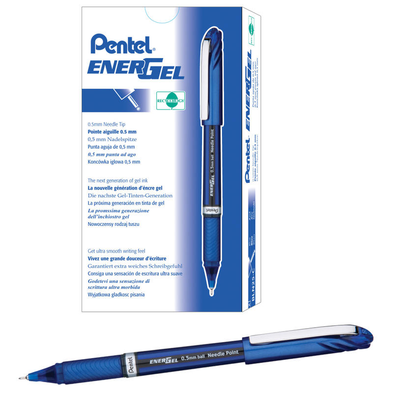 Pentel EnerGel NV Liquid Gel Pens, Fine Point, 0.5mm, Blue Ink, Pack Of 12 Pens MPN:BLN25-C