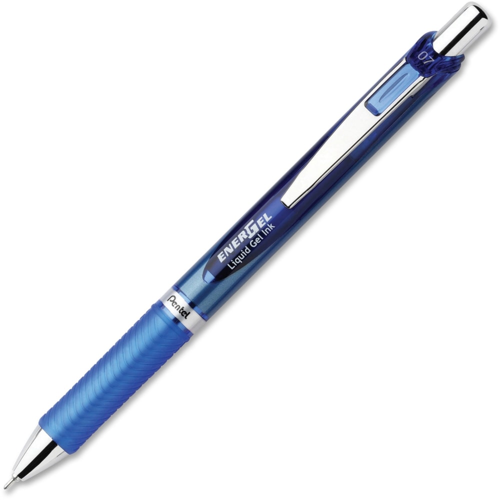 Pentel EnerGel RTX Liquid Gel Pen, Medium Point, 0.7 mm, Blue, Silver Barrel, Blue Ink MPN:BLN77C