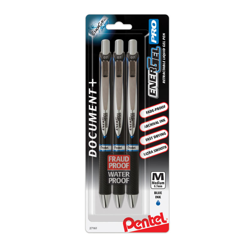 Pentel EnerGel PRO Pigment Gel Pens, Medium Point, 0.7 mm, Blue Barrel, Blue Ink, Pack Of 3 MPN:BLP77BP3C
