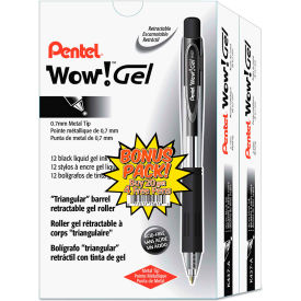 Pentel® WOW Retractable Gel Pen Medium 0.7mm Black Ink Clear/Black Barrel 24/Pack K437ASW2