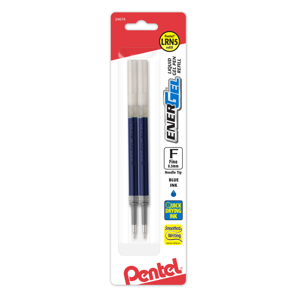 Pentel EnerGel Liquid Gel Pen Refills, Needle Point, 0.5 mm, Blue Ink, Pack Of 2 MPN:LRN5BP2C
