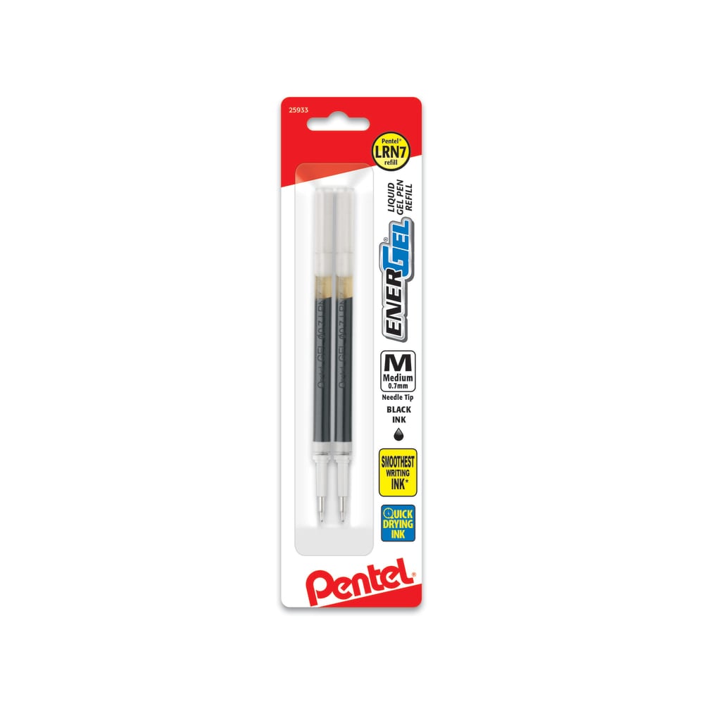 Pentel EnerGel Liquid Gel Pen Refills, Needle Point, 0.7 mm, Black Ink, Pack Of 2 MPN:LRN7BP2A