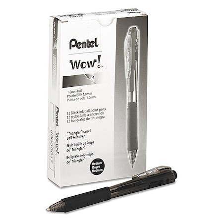 WOW! Ballpoint Pen, Retractable, Medium 1 mm, Black Ink, Smoke/Black Barrel, PK12 MPN:PENBK440A