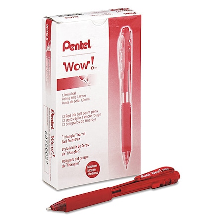 WOW! Ballpoint Pen, Retractable, Medium 1 mm, Red Ink, Translucent Red/Red Barrel, PK12 MPN:PENBK440B