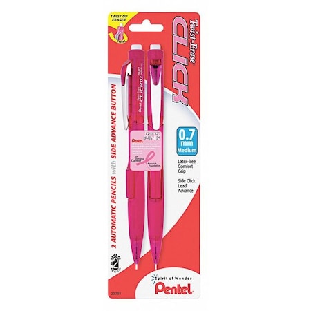 Twist-Erase CLICK Mechanical Pencil, Breast Cancer Awareness, 0.7 mm, HB (No 2), Black Lead, PK2 MPN:PENPD277TBP2PBC