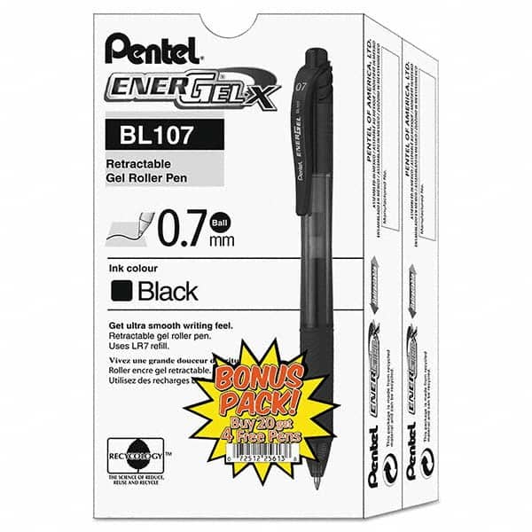 Gel Roller Ball Pen: 0.7 mm Tip, Black Ink MPN:PENBL107ASW2 - Pkg Qty 24