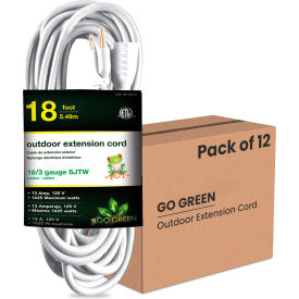 GoGreen Power® 18' SJTW Heavy Duty Outdoor Extension Cord 16/3 Gauge 13A White GG-13718WH