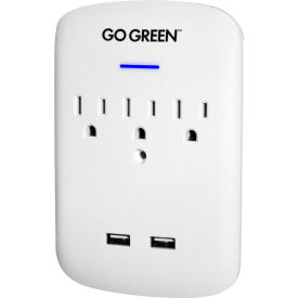 GoGreen Power® 3 Outlet Wall Tap with USB/Surge 3.1A White GG-13000USB2