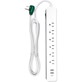 GoGreen Power® 6-Outlet Surge Protector with 2 USB Ports 15A 6' Cord GG-1662USBC