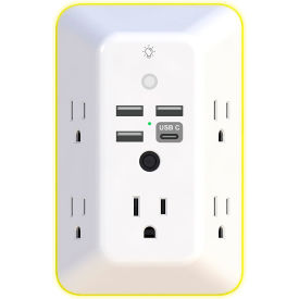 GoGreen Power Surge Wall Tap with USB-C & USB-A 5 Outlets 1800 Joules Nightlight GG-53A1C