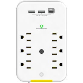 GoGreen Power Surge Wall Tap with USB-C & USB-A 6 Outlets 490 Joules Nightlight GG-62A1C