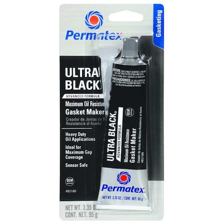 RTV Silicone Gasket Maker, Ultra Black Max Oil RTV, 3.35 oz, Tube, Black MPN:82180