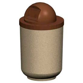 Petersen Round 36 Gallon Concrete Trash Receptacle with Round Dome Plastic Lid - Tan - TCR-MD TCR-MD-30 Sand Tan
