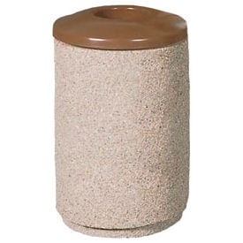Petersen Round 36 Gallon Concrete Trash Receptacle with Aluminum Lid - Tan - TCR-MP TCR-MP-30-A Sand Tan