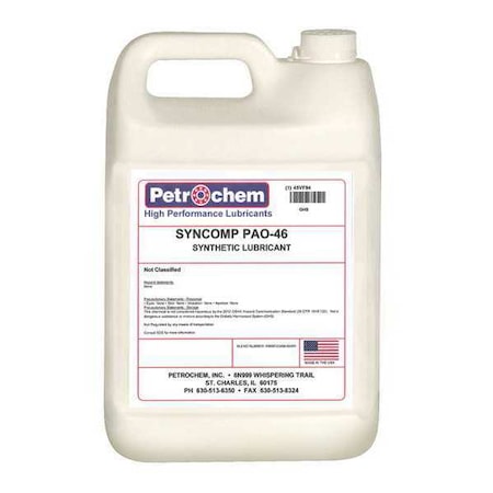 Compressor Oil, 1gal, Jug, Polyalphaolefin MPN:SYNCOMP PAO-46-001