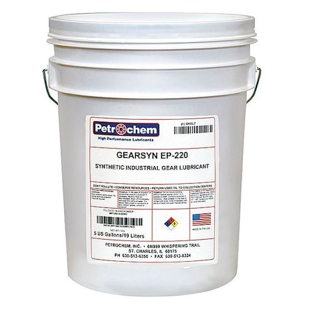 Lubricant, 5 gal, Pail, Synthetic Base, 500 Degrees F Max Op Temp, Clear MPN:GEARSYN EP-220-005