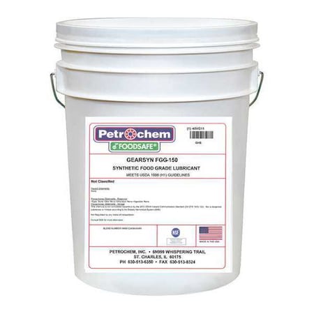 General Purpose Lubricant, 5 gal, Bucket, Synthetic Base, 295 Degrees F Max Op Temp, Colorless MPN:GEARSYN FGG-150-005