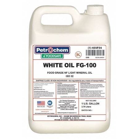 Mineral Hydraulic Oil, Food Grade, ISO 100, 1 Gal. MPN:WO FG-100-001