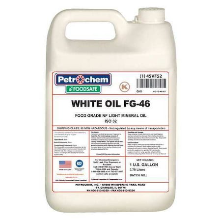 Mineral Hydraulic Oil, Food Grade, ISO 46, 1 Gal. MPN:WO FG-46-001