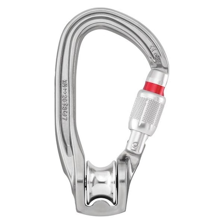 Pulley Carabiner, Screw Lock, 3 in Length, 7/8 in Gate Opening, Aluminum, Silver MPN:P75 SL