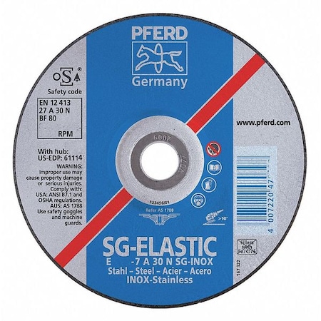 Depressed Center Grinding Wheel, Type 27, 4 1/2 in Dia, 0.25 in Thick, 5/8